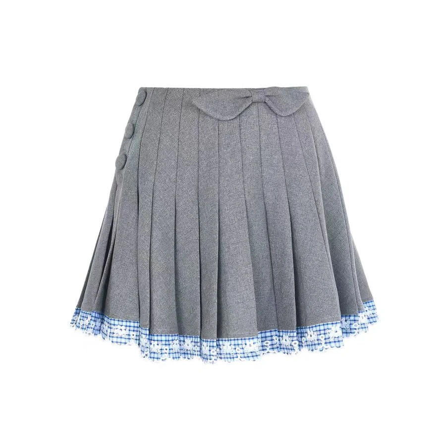 LeFame/拉飞姆2025秋季新款时尚蓝格子刺绣花边半裙LF25Q31SS295