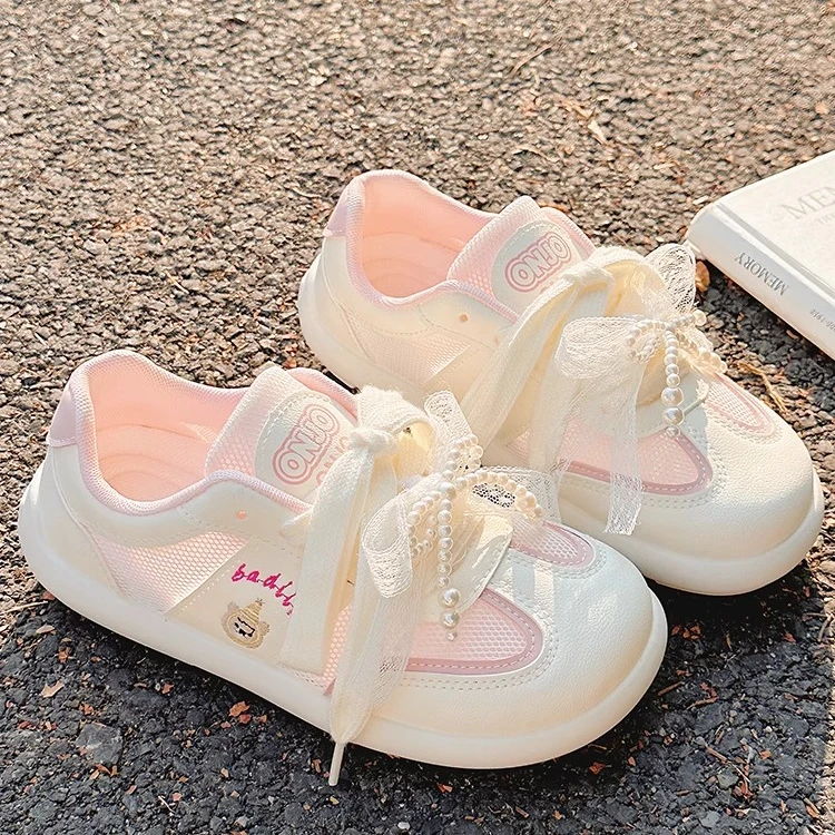 Moleubak夏季芭蕾风德训鞋平底板鞋女配裙子鞋子透气网面休闲鞋女