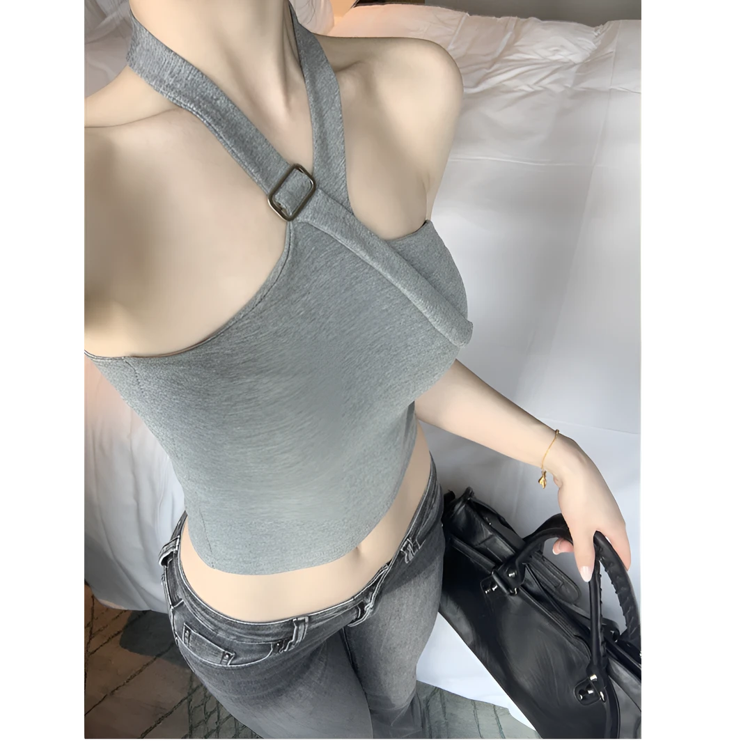 美式挂脖吊带上衣高级感外穿甜辣妹性感美背带胸垫露背背心女内搭