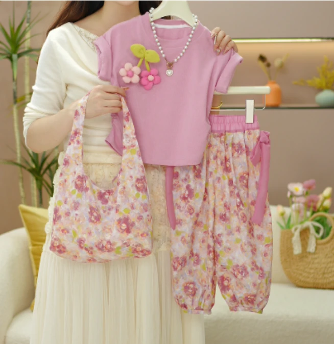 逗小铺【七尚】新款女童休闲夏季短袖韩版卡通洋气套装A079