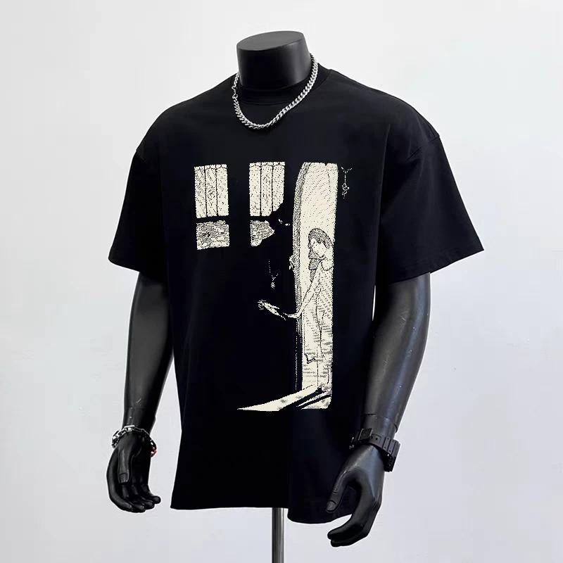 230克纯棉短袖街头夏季男士网红宽松T恤ins休闲百搭印花圆领短袖