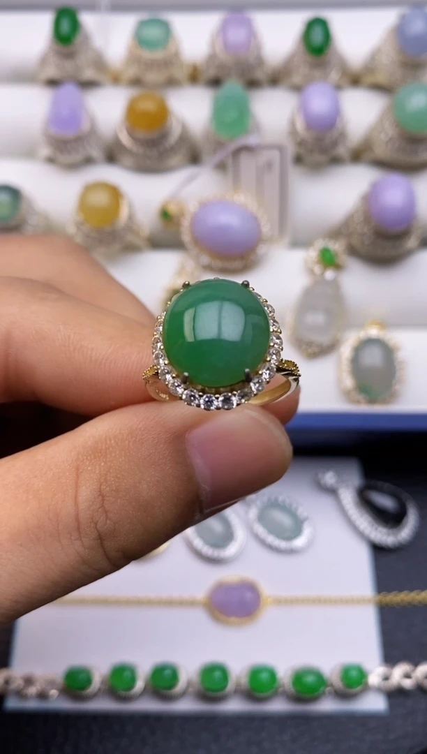 翡翠戒指银S925镶嵌/0020