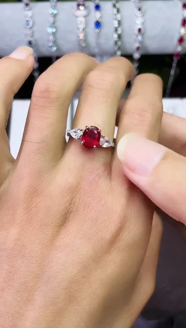 合金合成钻石红宝戒指