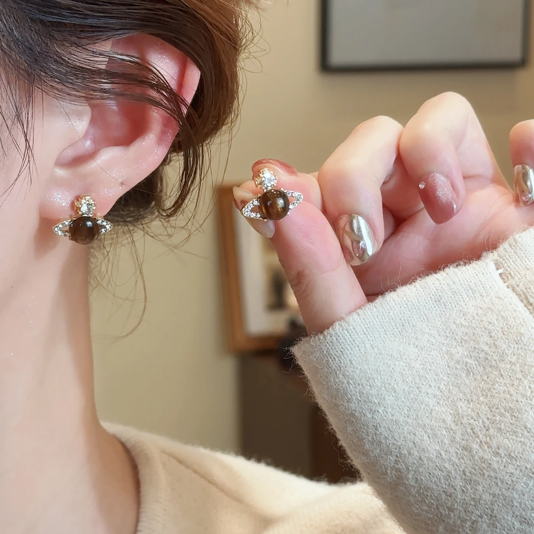 H402 秋冬土星美拉德耳环气质轻奢时尚百搭