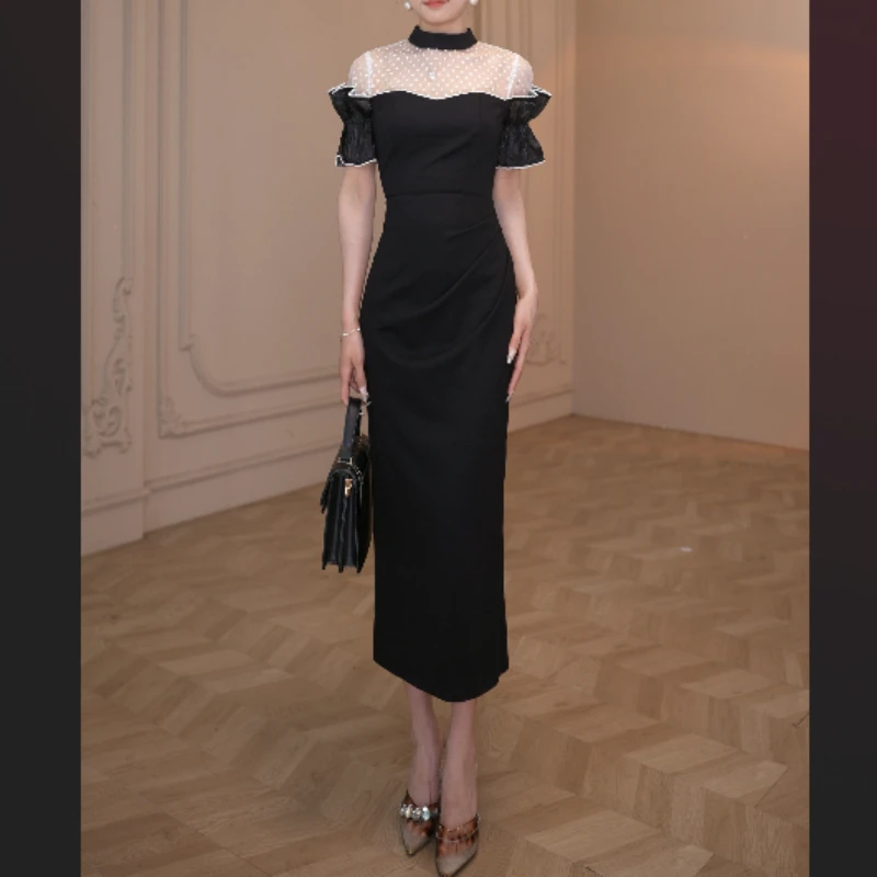 设计师修身简约长款女装连衣裙21717