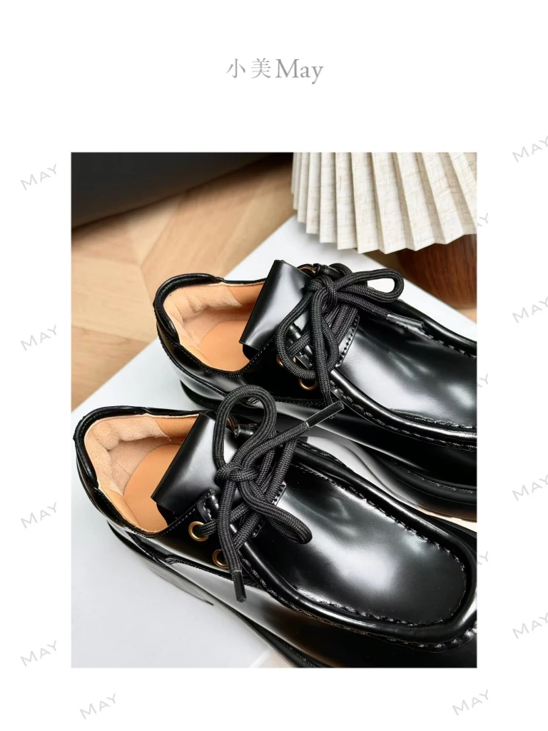 May |M学院风厚底系带乐福鞋