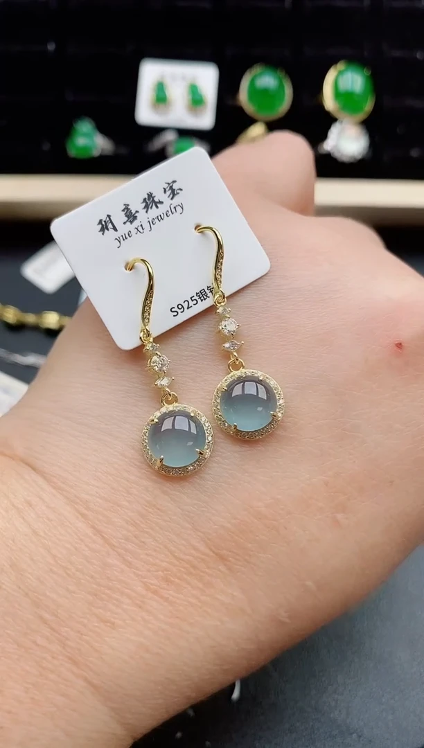 【闪购商品】翡翠耳饰银S925镶嵌212121