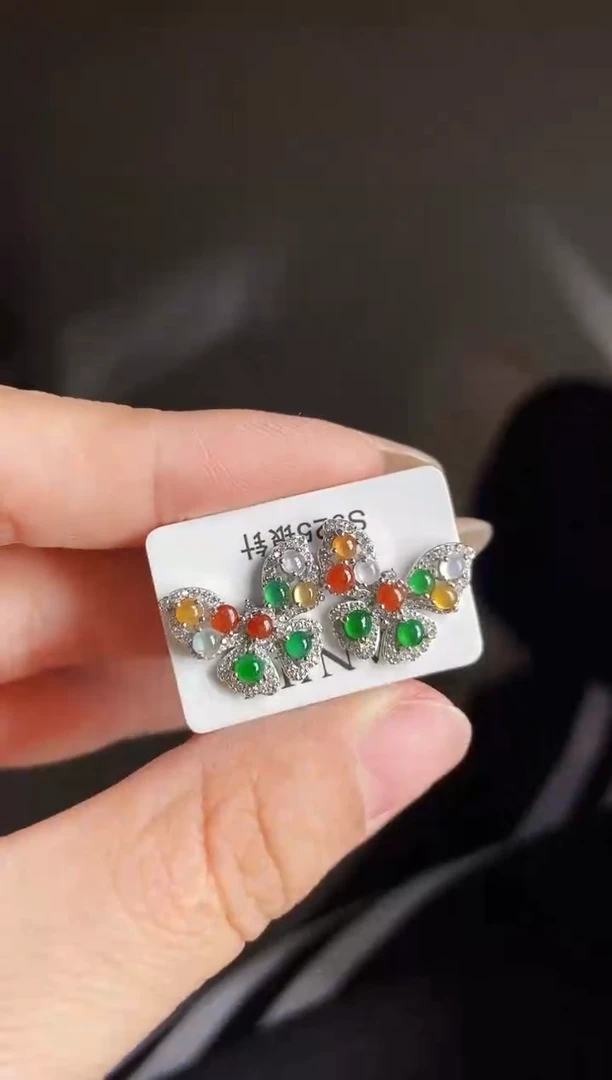 银S925镶嵌翡翠耳饰12