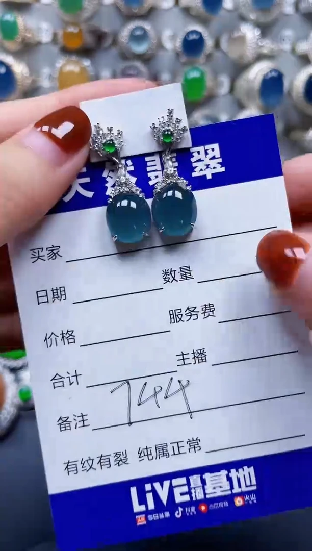 银S925镶嵌翡翠耳饰744