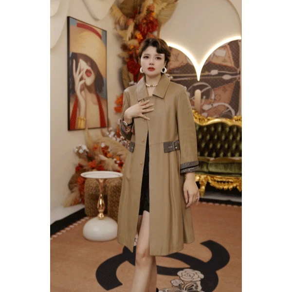 2212 时尚长款轻奢女士皮衣外套