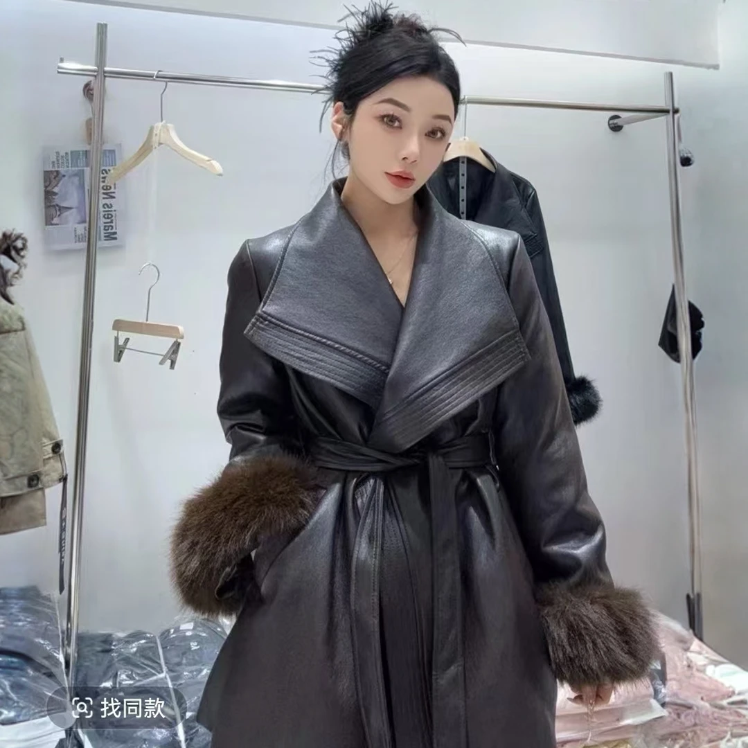 冬季加棉皮衣女士宽松型标准修身型气质时尚设计师百搭韩版