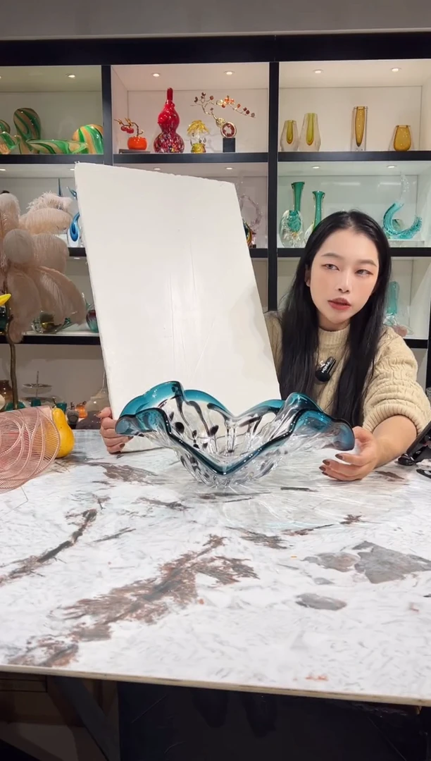 蓝色荷叶果盘 现货