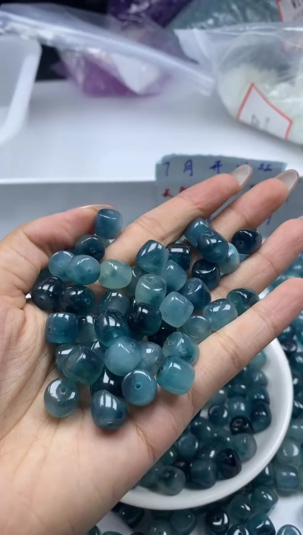 玛瑙/玉髓颈饰未镶嵌w2964老蓝水飘花老型10*8mm*10颗