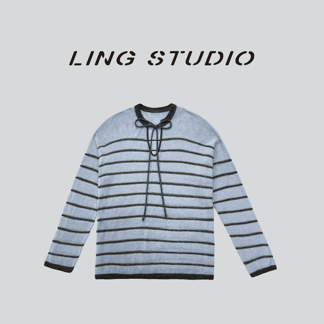 LING/STUDIO『少女情结』秋季时尚百搭拼色条纹套头毛衣5091671