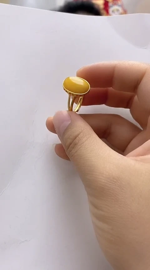 【闪购商品】琥珀裸石银S925镶嵌蜜蜡戒指