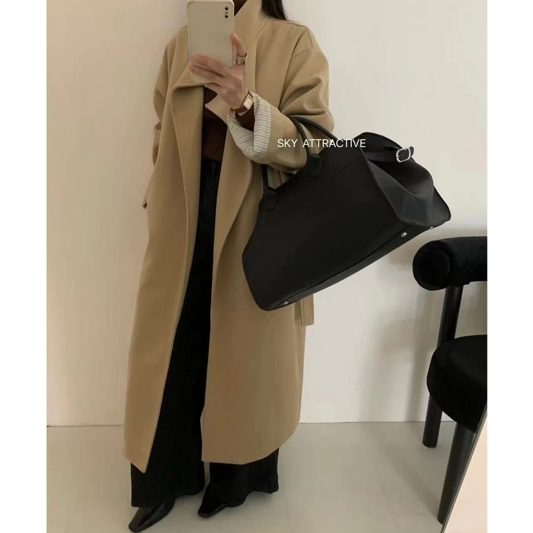 065•毛呢大衣 WT# 秋冬小立领加厚慵懒感收腰大衣•