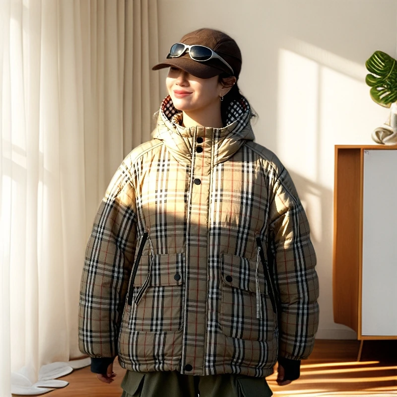 秋冬宽松显瘦遮肉格纹大码棉服女款爆款2025新款时尚减龄保暖外套