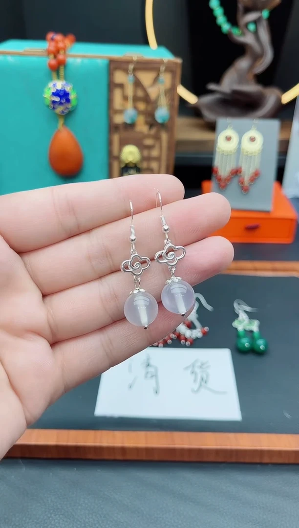 【闪购商品】玛瑙/玉髓耳钉银S925镶嵌514000