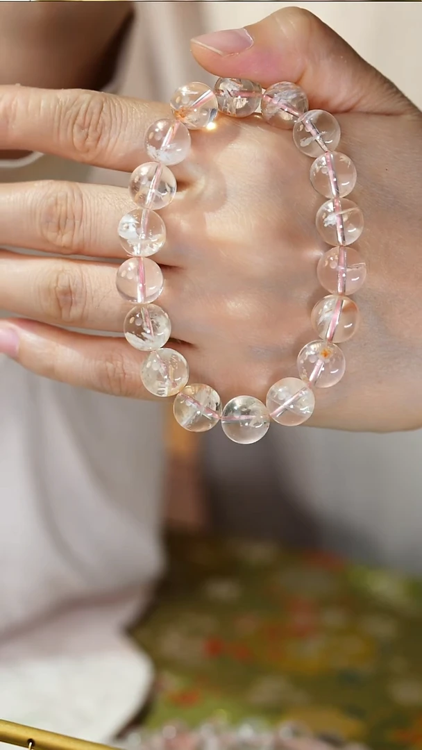 未镶嵌手串水晶粉雪花幽灵手串