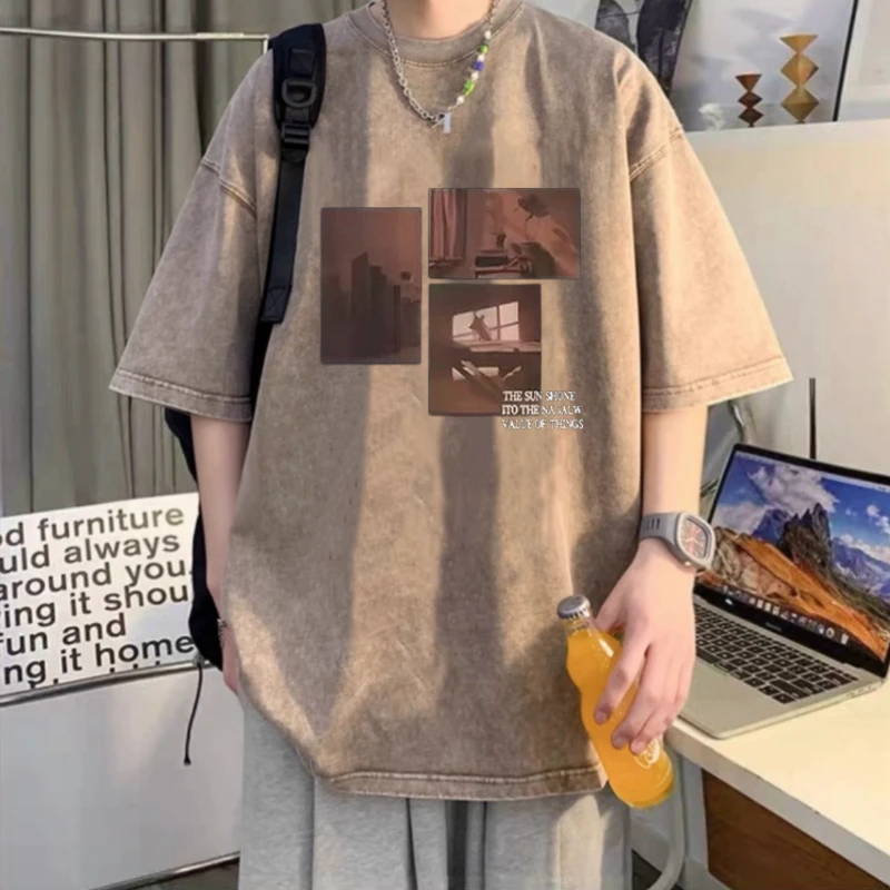 美式高街潮牌短袖t恤男夏季复古潮休闲水洗做旧半袖小众痞帅体恤