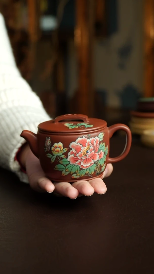 茶杯紫砂79号 范士玉老师大红袍牡丹花汉瓦