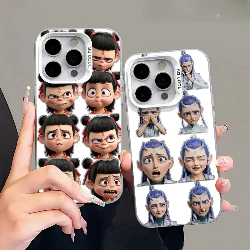 哪吒表情包适用于苹果16promax手机壳iPhone15/14Plus彩银13/12壳