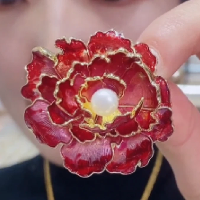 kasiya/卡思雅 铜合金胸针 高版渐变珐琅彩牡丹胸针搭外套大衣