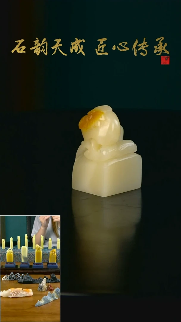 寿山石汶洋俏色蜜蜂寿桃章1.8*2.1*3.3