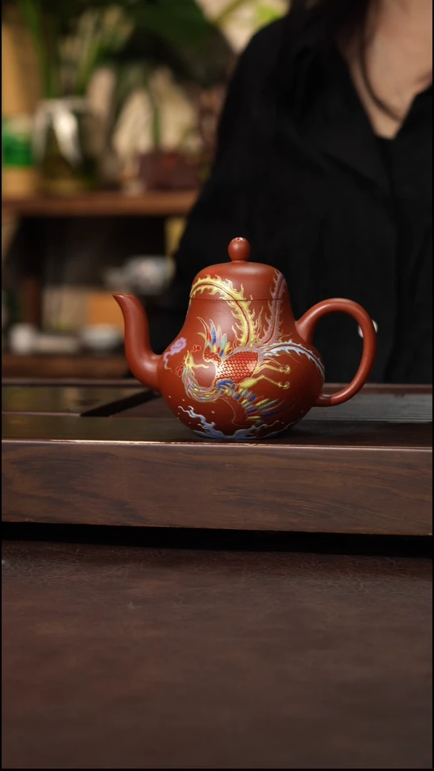 茶壶紫砂朱泥全手珐琅彩描金思婷180cc左右