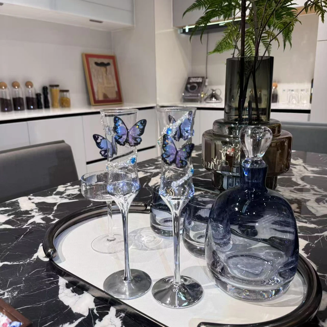 原创设计定制蝴蝶手工香槟杯