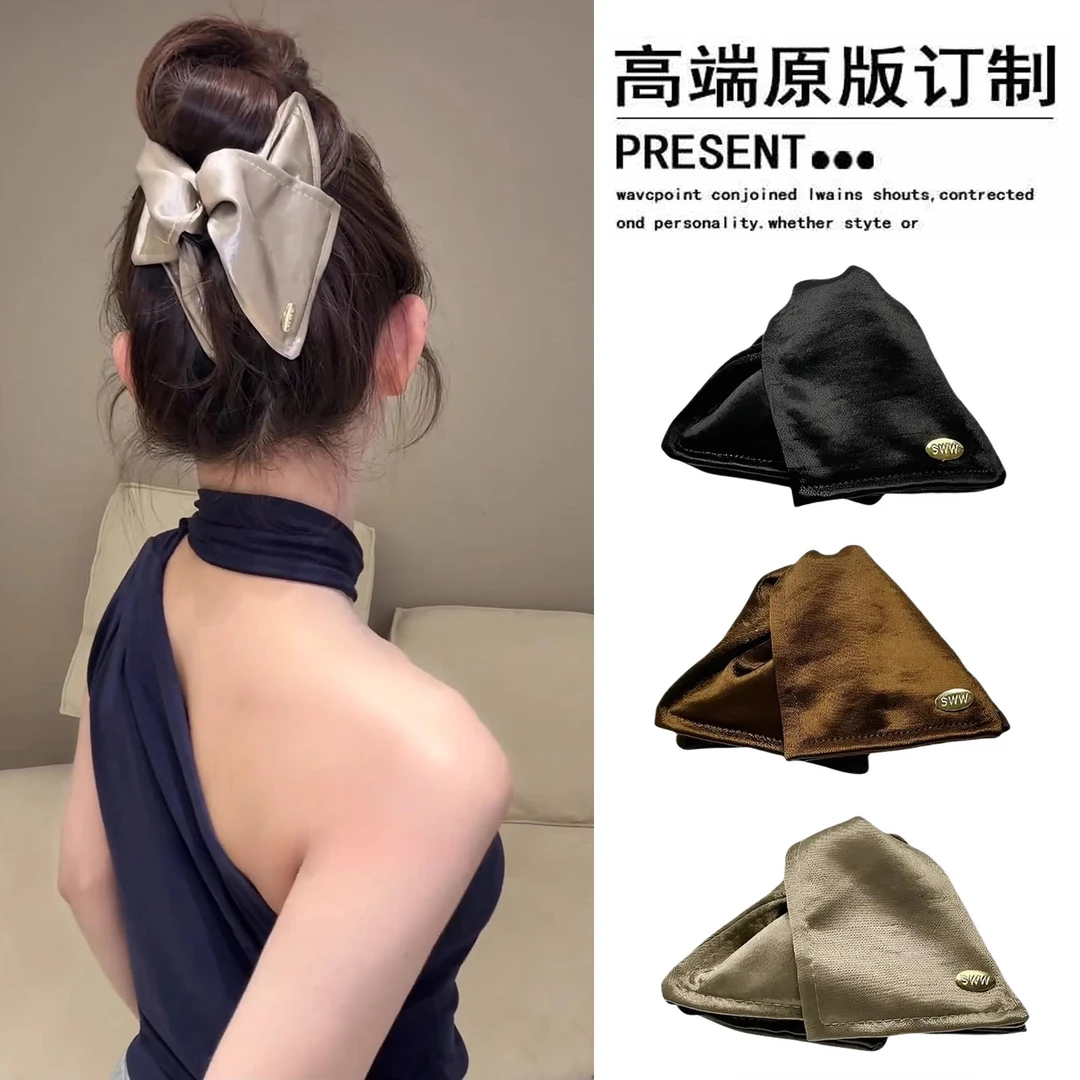 法式缎面三角贝壳抓夹女新款上班族后脑勺发夹安全气质鲨鱼夹发饰