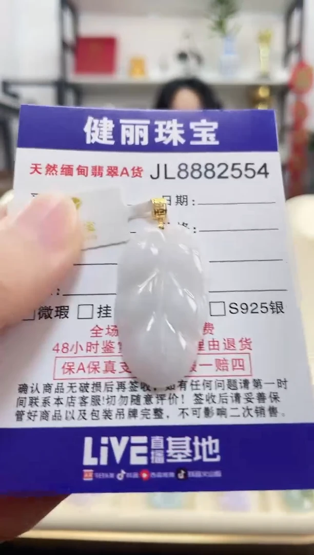 颈饰18K金镶嵌翡翠天然缅甸翡翠 金枝玉叶(一物一证)+银链