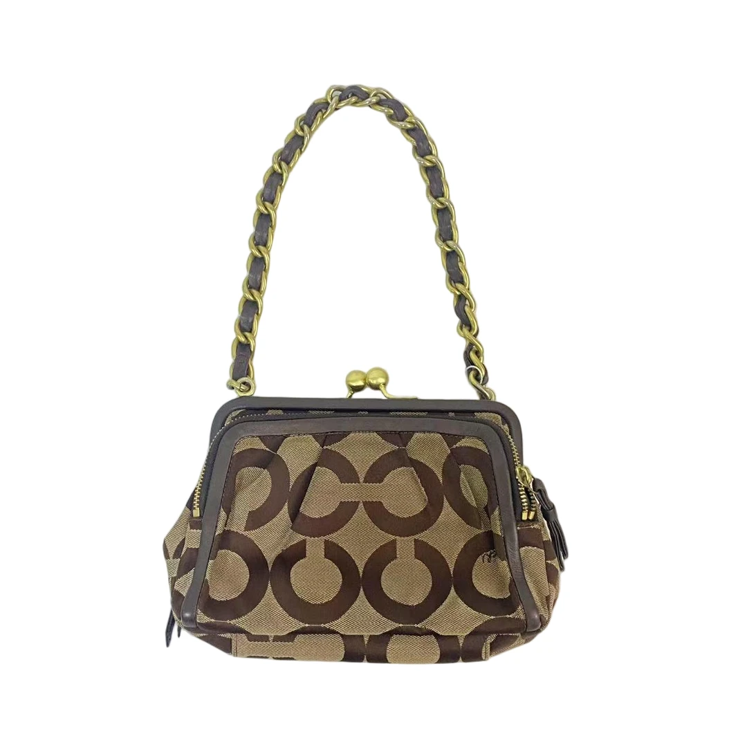 95新 COACH/蔻驰 经典老花帆布拼皮手提单肩链条包  AF-10905-B