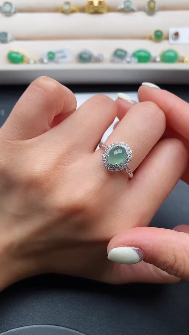 银S925镶嵌戒指翡翠666666+10