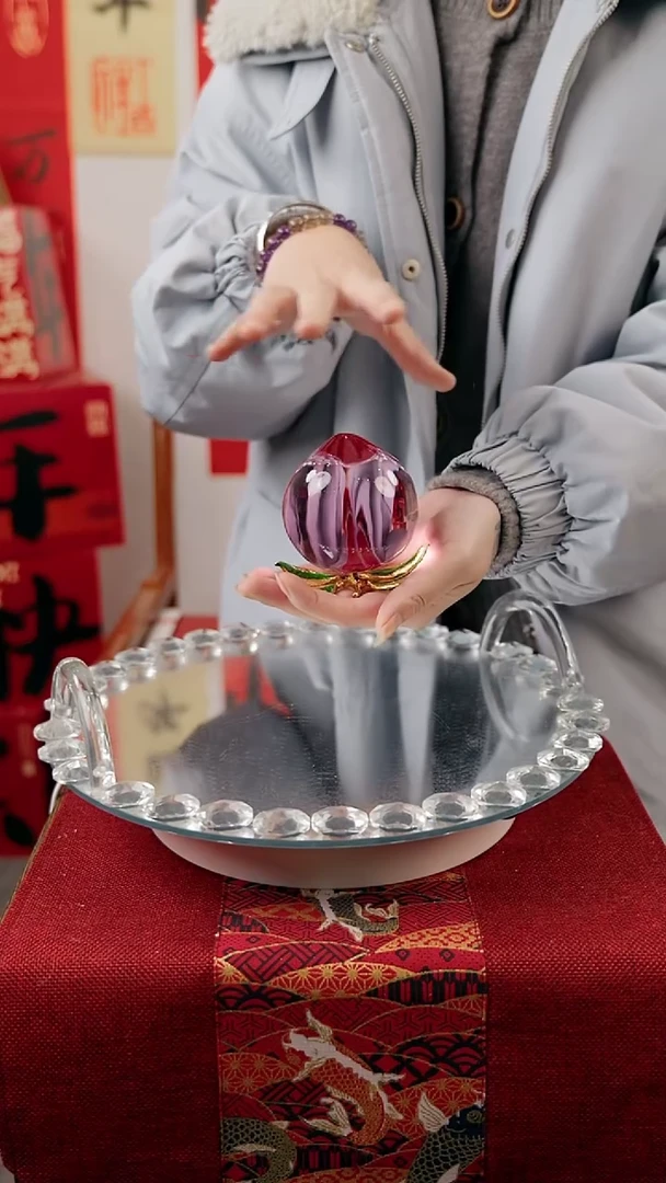 【闪购商品】琉璃四叶大寿桃摆件