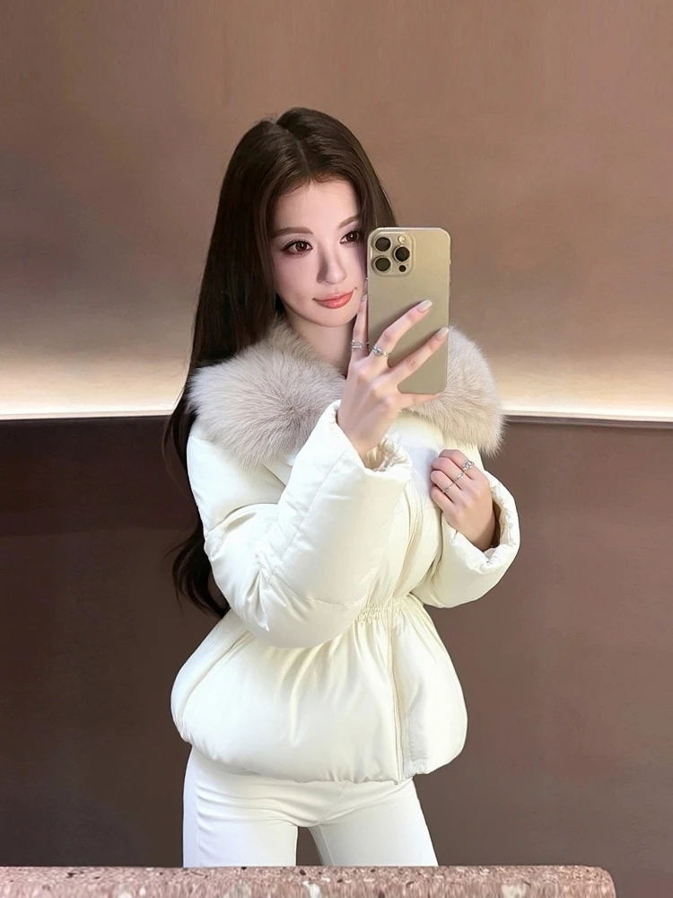 【当天发货】韩版气质加厚棉服新款时尚高级感收腰大毛领保暖外套冬