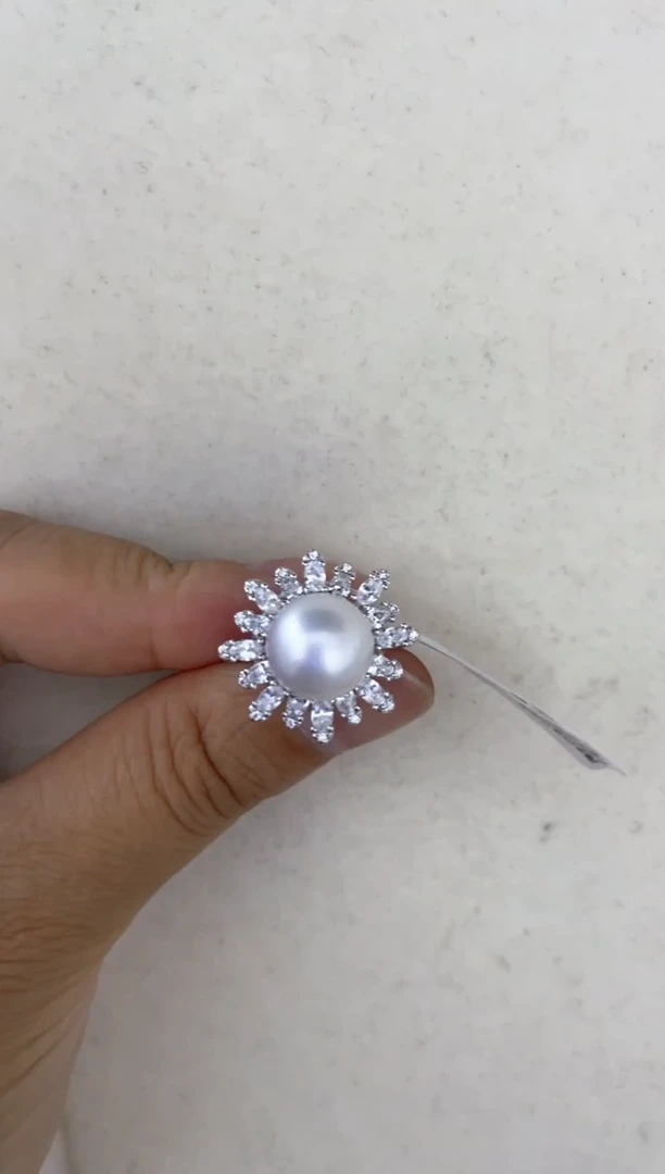 海水珍珠戒指银S925镶嵌戒指10