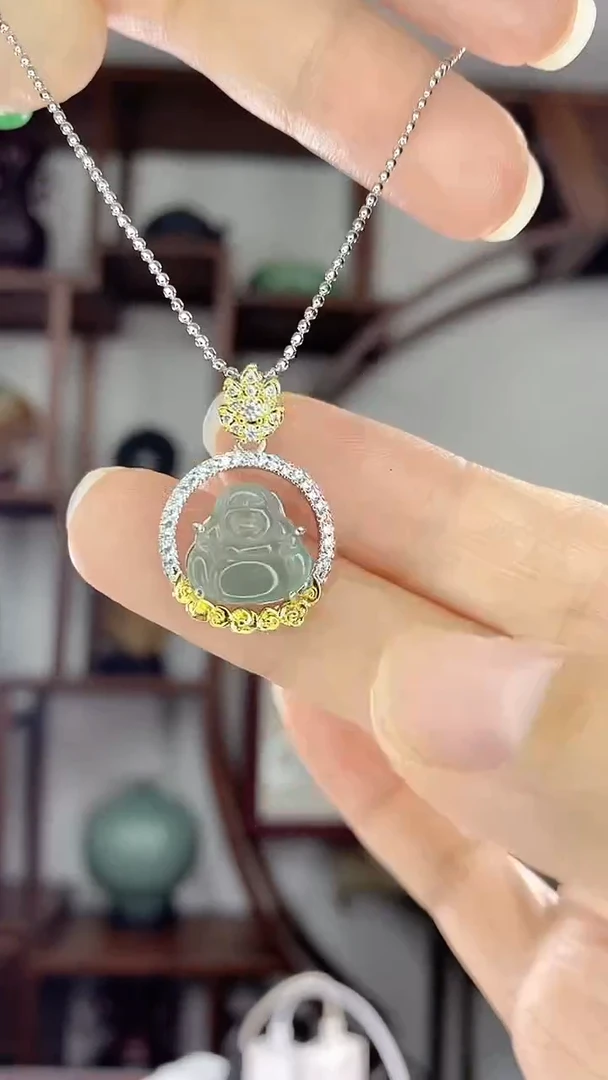 翡翠银S925镶嵌吊坠(赠链)镶嵌佛公X1