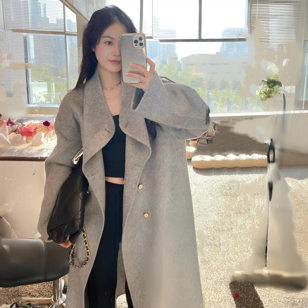 慵懒风灰色双面毛呢大衣女中长款秋冬季2025新款高级感毛呢子外套