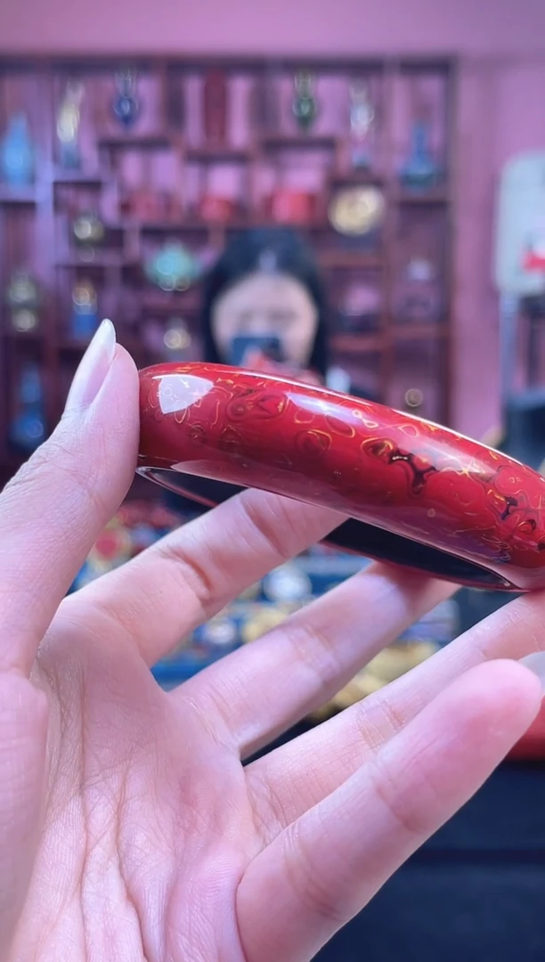 非遗技艺 手镯嬉皮漆镯 黑底红色 60