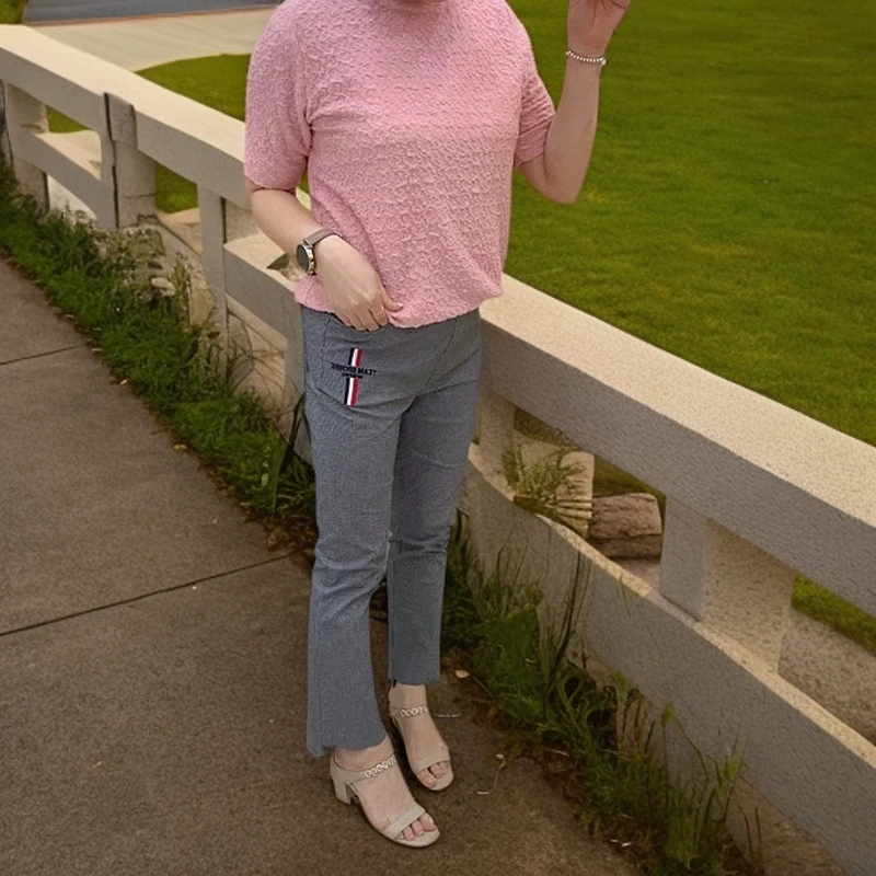 彥竹韩国正品小格时尚显瘦弹力裤百搭裤子直筒