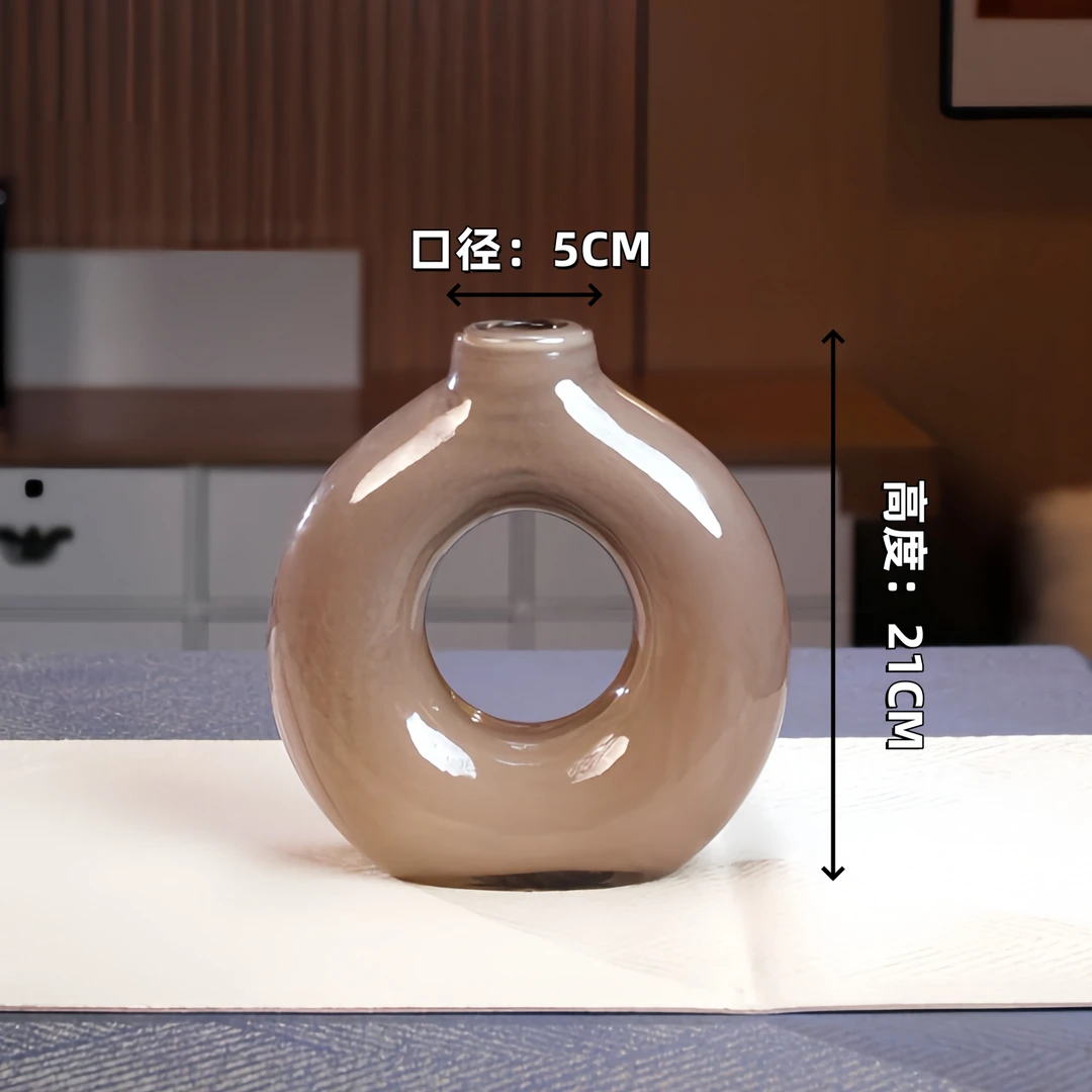灰色甜甜圈玻璃花瓶水样摆件花器客厅插花居家装饰摆件