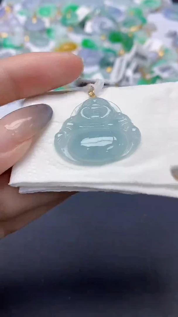 翡翠18K金镶嵌颈饰天然缅甸a货翡翠