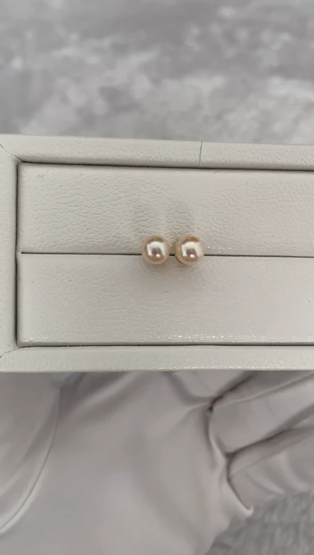 银S925镶嵌耳钉海水珍珠AK羽皇金素钉6.5-7mm