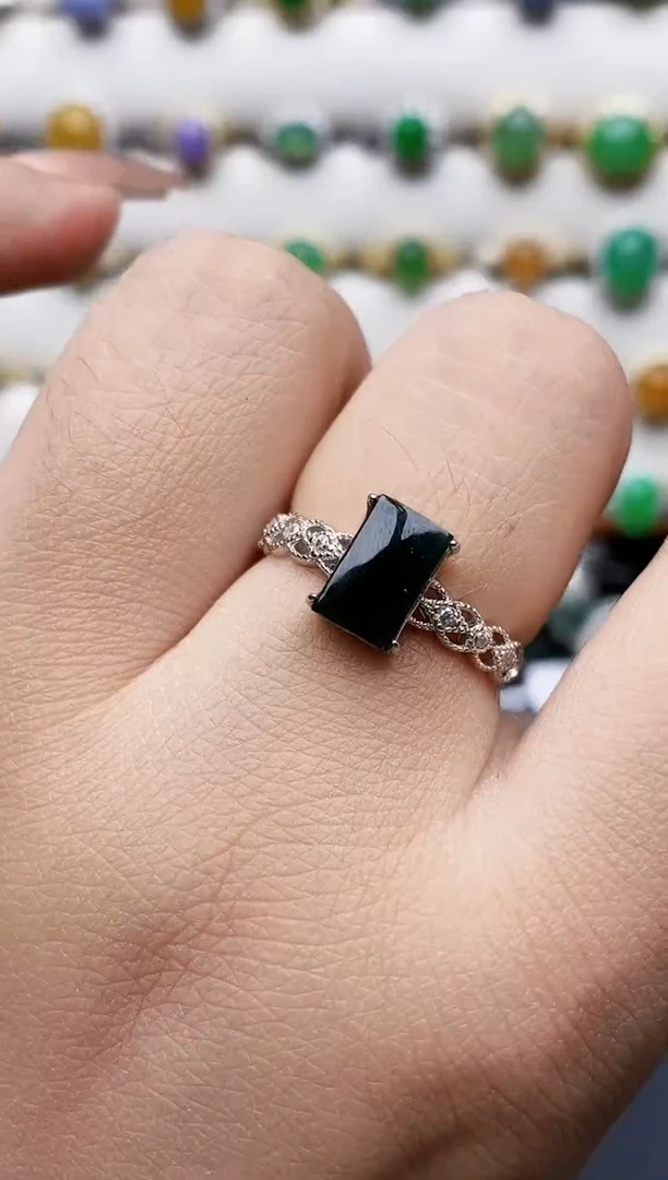 银S925镶嵌戒指翡翠0256