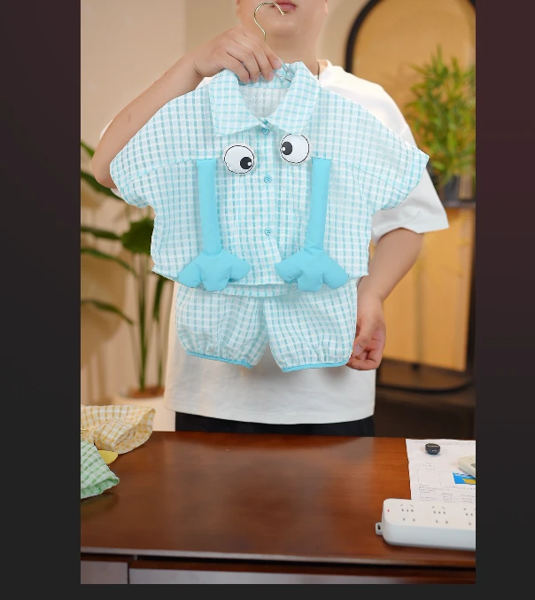 【安可儿】2025夏季新款刺绣大眼睛款可爱男女宝套装