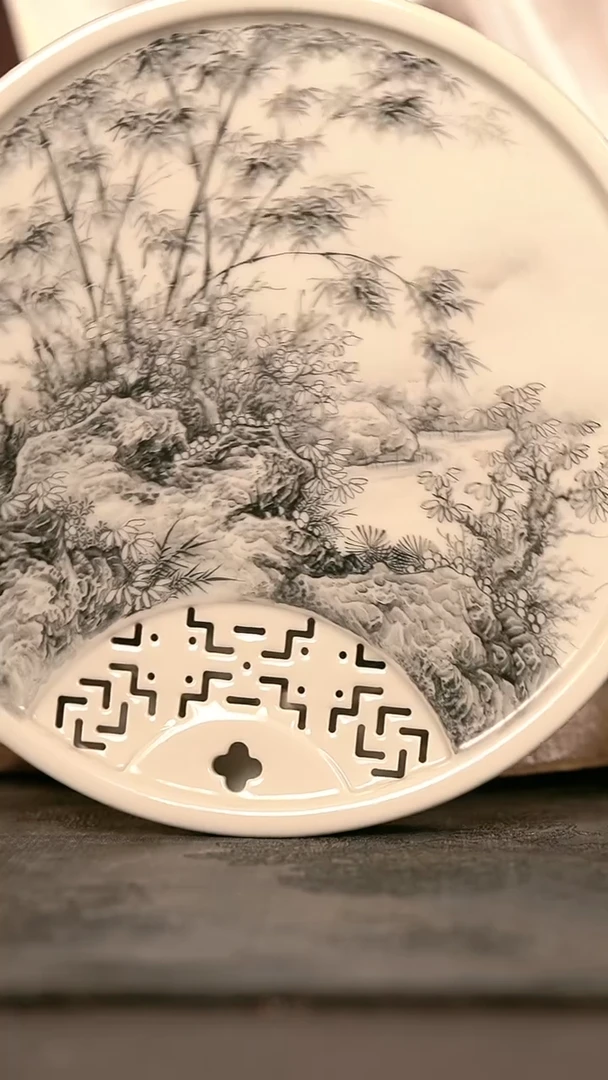 手绘手绘高温现代瓷  气  墨竹干湿两用泡台20cm