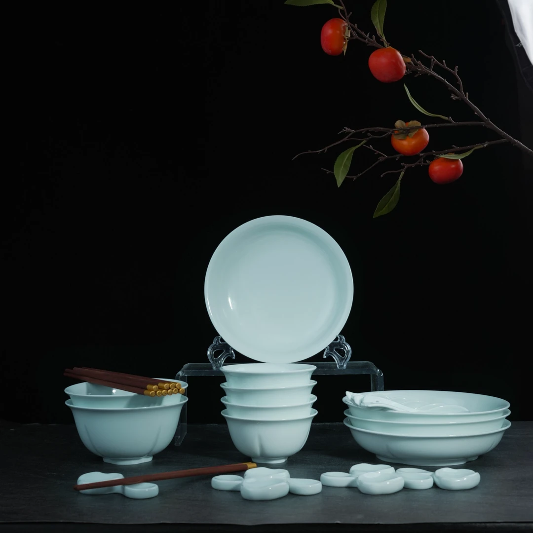 changnan/昌南影青事事如意高档景德镇釉下陶瓷6人餐具套组中式