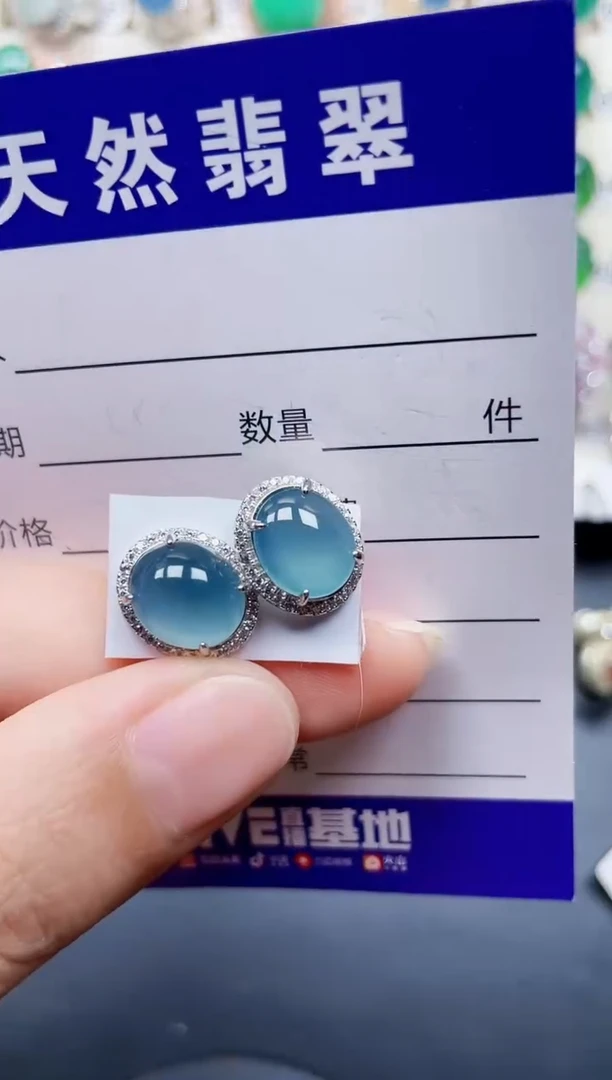 银S925镶嵌翡翠耳饰159