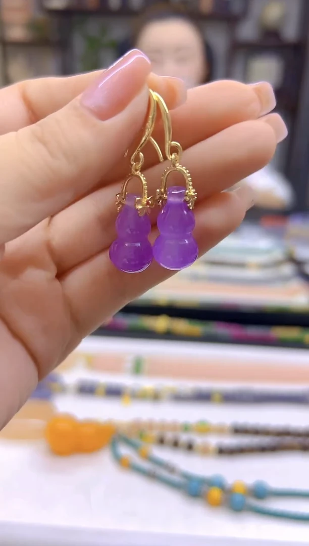 翡翠14K金镶嵌耳饰DIY款E543